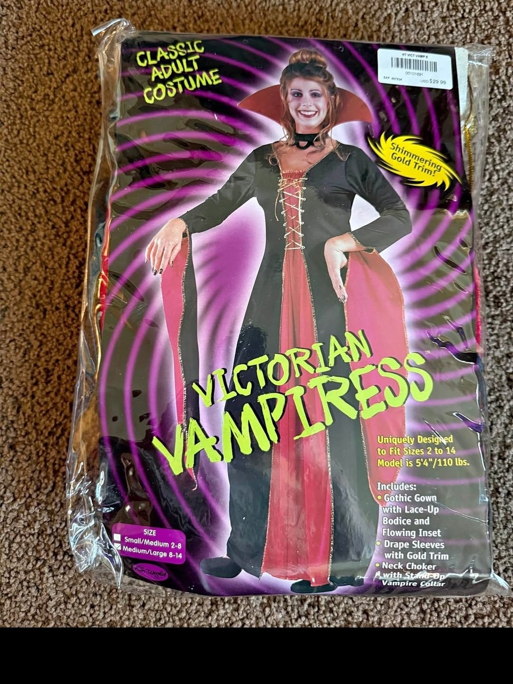 Victorian Vampiress Costume - Black & Red Gothic Gown